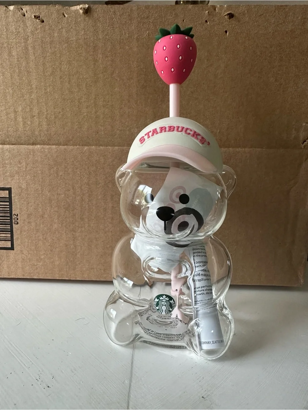 Starbucks Strawberry Bear Drink Bottle - Pink/Clear
